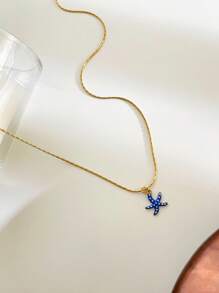 Monlansher 1pc New Stainless Steel Women Pendant Necklace, Fashionable Enamel Handcraft Starfish Pendant, Versatile Casual Daily Wear