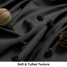 1pc Black Velvet Ball Fringe Shower Curtain, Minimalist 3D Cut-Out Design Waterproof Polyester Bathroom Curtain, Hooks Included Home Bathroom Decor Fall Decor Bathroom Accessories Back To School