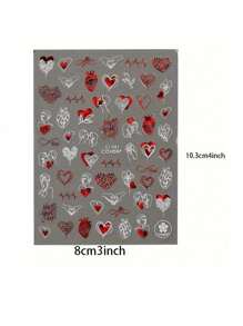 Red Heart Cartoon Acrylic Nail Decals, Red And White Heart Nail Decals, Self-Adhesive Heart Nail Decals, Hearts, Roses, Lips, Couple Design Nail Decals, Love Design Nail Decals For Nail Decoration, Self-Adhesive Nail Products, Nail Decoration