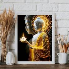 1pc Unframed, Buddha Canvas Poster With Candle And Lotus, Creative Wall Art Decor For Living Room, Bedroom, Bathroom, Office Supplies, Display Poster Board