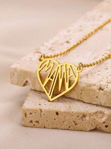 1 件时尚字母妈妈心形项链几何妈妈吊坠项链 18K 镀金母亲节珠宝日常生日礼物送给妈妈 - 多色 - 查看 4