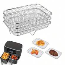 Stainless Steel Air Fryer Accessories Set - Stackable Baking Pan And Cooling Rack Basket Set, Baking Utensils, Oven & Air Fryer Friendly Cooking Trays, Multiple Styles Available, Perfect For Healthy Holiday Baking