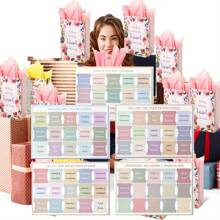 带手柄的圣经标签和圣经经文花卉礼品袋套装，莫兰迪层压圣经标签和基督教礼品袋圣经经文礼品包装袋，适合圣经学习和洗礼派对的圣诞礼物