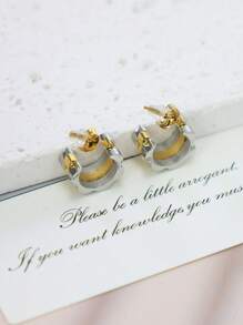 1 Pair Stainless Steel 2-Tone Stud Earrings, Couples Stylish Personalized Earrings
