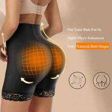 Women Butt Lifter Padded Lace Shapewear High Waist Tummy Control Panties Butt Shaping Hip Enhancer Body Shaper Fake Buttock Underwear Shorts - 黑色 - 查看 3