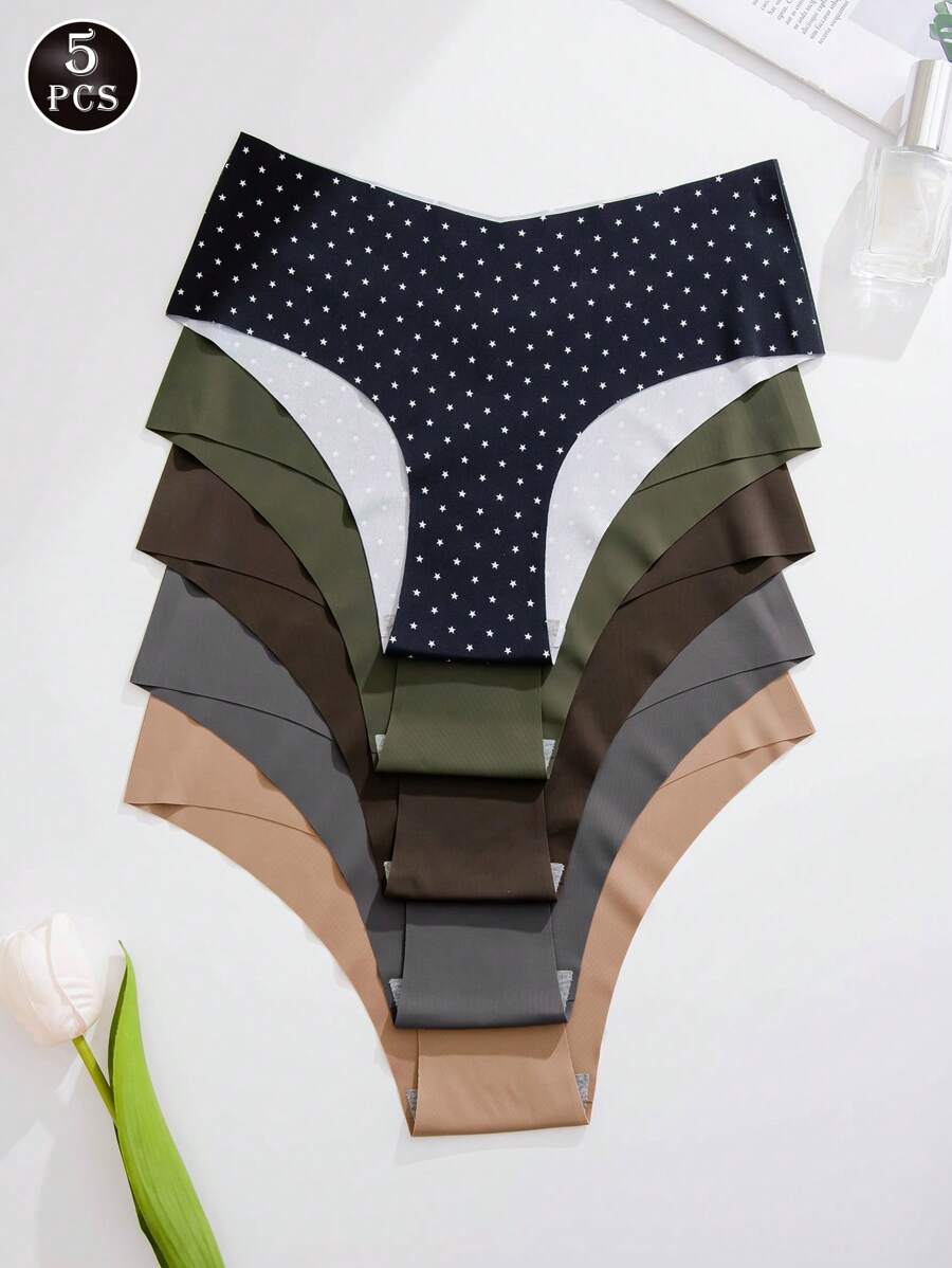 5 条装 女士彩色休闲无缝中腰比基尼内裤 - 彩色 - 查看 1