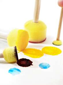 opeth 24pcs Wood Handle DIY Painting Sponge Stamp Set, Sponge Printing Drawing Kit,Back To School,School Supplies