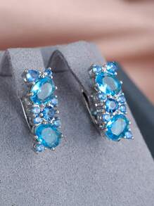 1 对优雅女士合成锆石环状耳环，奢华婚礼耳环，精致银色调 - 耳圈 - 查看 15