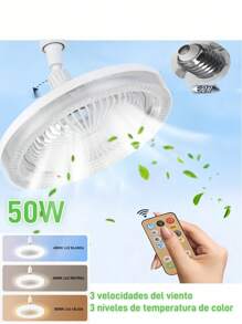 Ceiling Fan With Light And Remote Control, E27 Base, 3 Speed Wind Adjustment, 3000-6500k Dimmable LED Light For Bedroom, Kitchen - 透明水晶 - 查看 2