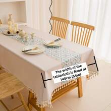 1 块圆形图案彩色桌布，防水防油矩形桌布，甜美风格，适合餐厅和家庭使用 - 彩色 - 查看 2