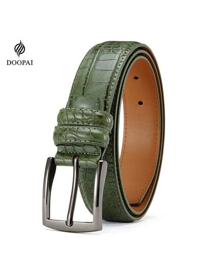 DOOPAI Men's Classic Leather Belt Set - Single Prong Buckle, Stylish For Daily Use, Ideal Gift Fall, Autumn, Halloween