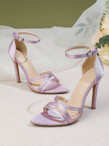 Women's Fashion Pointed Toe High Heel Sandals, New Summer Style Solid Color Thin Heels Strap Open Toe High Heels Suitable For Party, Office And Other Occasions