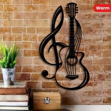 1 件音符和吉他金属墙饰，黑铁装饰符号适用于客厅、卧室、家庭和咖啡厅、农场音乐主题壁挂、乔迁礼物
