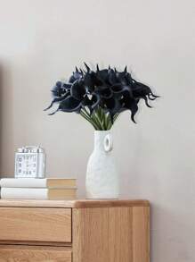 MEHELANY 12支/6支/1支 40厘米黑色仿真马蹄莲，PU材质，假花，适用于家居婚礼装饰、室内外装饰、花园装饰、派对装饰、波西米亚风装饰、节日派对装饰、母亲节生日庆祝、日常礼物 - 黑色 - 查看 5