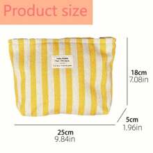 1pc Fresh Striped Cosmetic Bag, Large Capacity Portable Minimalist Women Makeup Pouch Makeup Travel Toiletry Organizer Essentials Gifts Storage Zipper Accessories Nail