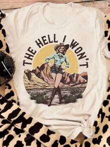 CURVE + Plus Size Dames Print Korte Mouw T-shirt, Casual Zomer