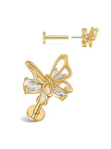 1 件装双层蝴蝶无缝推入式唇/耳/软骨耳钉，镶嵌合成锆石，身体穿孔珠宝唇/耳钉，适合约会、日常佩戴、礼物、派对、音乐节 - 蝴蝶型 - 查看 7