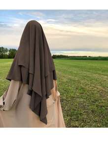 1 Set Muslim Women's 2 Pcs Abaya With Double Layers Headscarf Hjiab Women's Solid Color Elegant Long Sleeved Soft Set Suitable,Modest - Multicolor - View 32