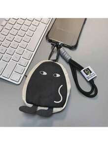 Cute Funny Little Black Person Hanging Bag Phone Case Short Strap Handheld Mini Purse Weird Expression Earphone Case Jeans Waist Bag Card Holder Mini Change Purse Gift For Men And Women Gifts For Mother, Family, Friends, Birthday, Holiday Phone Charm, Phone Chain