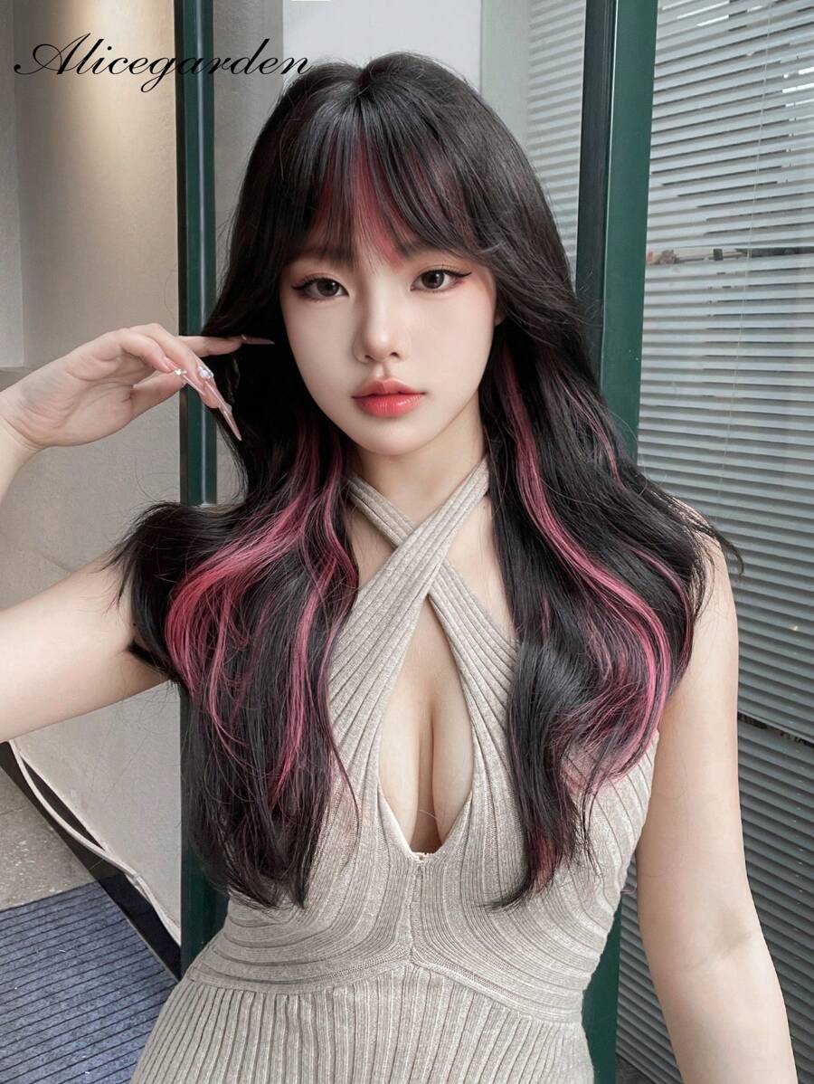 1 件合成耐热卷发带刘海假发多发 24 顶部全编织日常自然逼真假发。