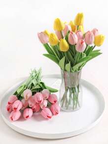 1pc/6pcs/10pcs Artificial Tulips, Plastic Simulation Flowers, Realistic Blooming Tulips, Suitable For DIY Craft, Wedding Bouquets, Home And Tabletop Decor, Indoor And Outdoor Decor, Living Room, All Seasons, Christmas, Valentine's Day, Mother's Day, Graduation, Wreath Day, Junefest, Not Including Containers Gifts Birthday Birthday Decorations Party Decorations Bachelorette