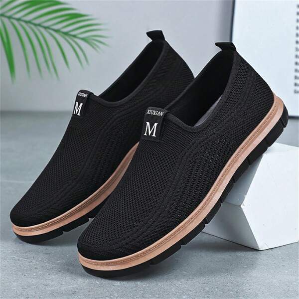 2025 Novos Tênis Masculinos Slip-On, Sapatos Respiráveis de Sola Grossa e Chunky, Mocassins Casuais Leves e Confortáveis, Antiderrapantes e Desodorizantes, Tênis de Corrida Duráveis para Exteriores e Atléticos da Moda, Preto Tamanho Grande