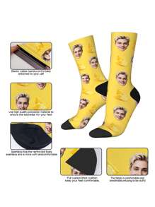1 Pair Customized 3D Digital Heat Transfer 360° Print Face Pattern Mid-Calf Socks, Pineapple Design, Personalized, Comfortable Breathable Fashion Streetwear Socks, Suitable As Friends & Family, Couple, Holiday, Vacation Gift - Multicolor - View 5