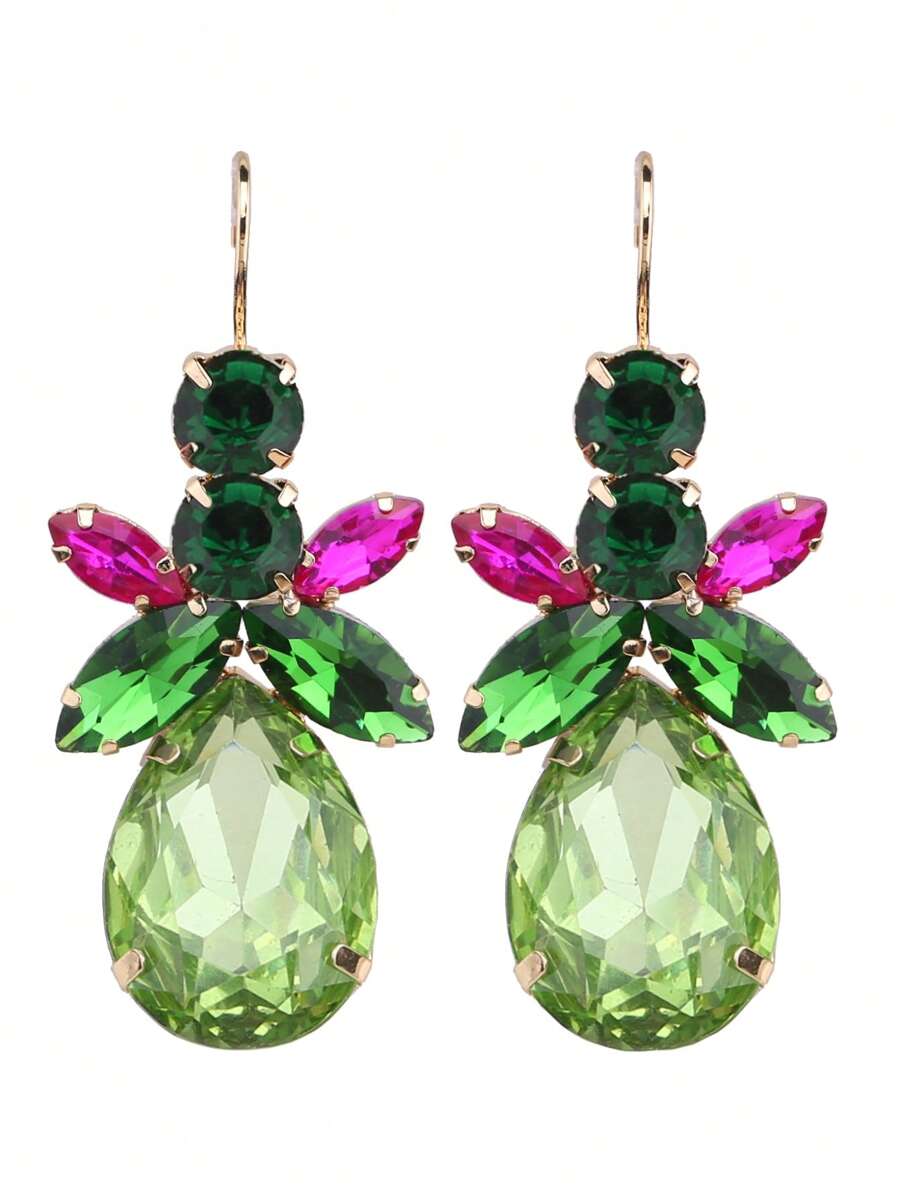 Elegant Geometric Rhinestone Drop Earrings, Stainless Steel Post, Copper Base, Sexy Clip-On Dangle Earrings For Women, Party And Banquet Accessory, All-Season Fashion Jewelry - Style 1 - View 1