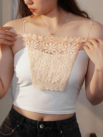 1 件女士花卉蕾丝可拆卸防走光防滑面板，适合日常穿着