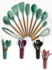 12-Piece Kitchen Utensil Set With Wooden Handles, Functional And Durable Design - Purple - View 2