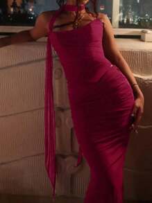 女士三件套：性感抹胸上衣、紧身铅笔裙和围巾、优雅节日派对套装、合身