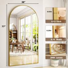 77"X38" Large Arch Mirror Full Length, Oversized Wall Mirrors With Aluminum Alloy Frame, Full Body Floor Mirror For Bedroom, Dressing Room, Black-Gold Home Decor Back To School Room Decor School Supplies - 金色 - 查看 5