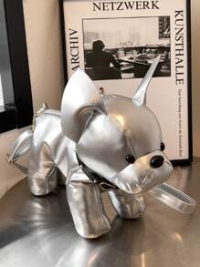 Women's Fashion French Bulldog Cartoon Handbag, With Unique Collar Decoration, Can Be Worn As Shoulder/Crossbody Bag