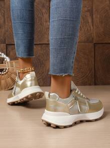 Vintage Breathable Lightweight Casual Sneakers - Lace-Up Athletic Chunky Sneakers Suitable For All Seasons, Comfortable Mesh Upper & Rubber Sole