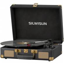SILWISUN Vinyl Record Player 3-Speed Bluetooth Portable Suitcase Belt-Driven Record Player With 2 Built-In Stereo Speakers Vinyl Vintage Turntable Phonograph Records Player With RCA Line Out, AUX Out