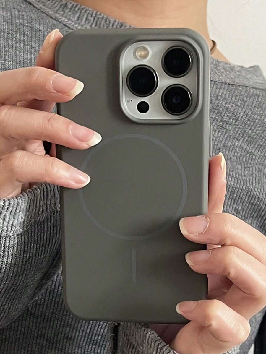 1 件哑光肤感极简磁性外壳兼容 iPhone 16 15 14 13 12 11 Pro Max 无线充电软硅胶后盖 - 灰色 - 查看 1