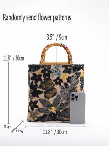 时尚彩色亮片对比网眼刺绣提花优雅女士竹制手柄手提包亚麻手提包，派对/节日风格晚装包