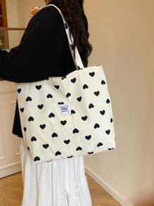 Kirschprint einfache große Schultertasche, Studentinnen Schultertasche, Herzdruck süße Tasche, Cord Shopper, modische Shopper für alle Jahreszeiten