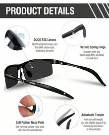 DUCO Mens Sports Polarized  UV Protection  For Men 8177s - A Black Frame Gray Lens - View 5