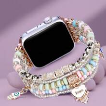 波西米亚风树脂串珠手链表带适用于 Apple Watch Ultra 2/Series 10/9/8/7/SE/6/5/4/3/2 - 可调节轻质波西米亚风格表带适用于 49/45/44/42/41/40/38 毫米女士时尚配饰 - 38-40-41-42毫米(S10) - 查看 12