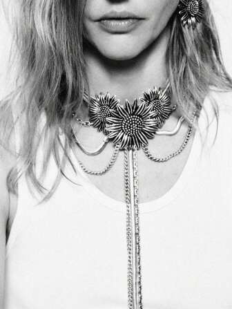 1pc Luxury Vintage Embroidered Floral Long Tassel Pendant Necklace, Versatile & High-End Design For Women