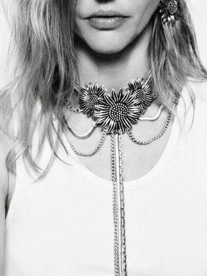 1pc Luxury Vintage Embroidered Floral Long Tassel Pendant Necklace, Versatile & High-End Design For Women