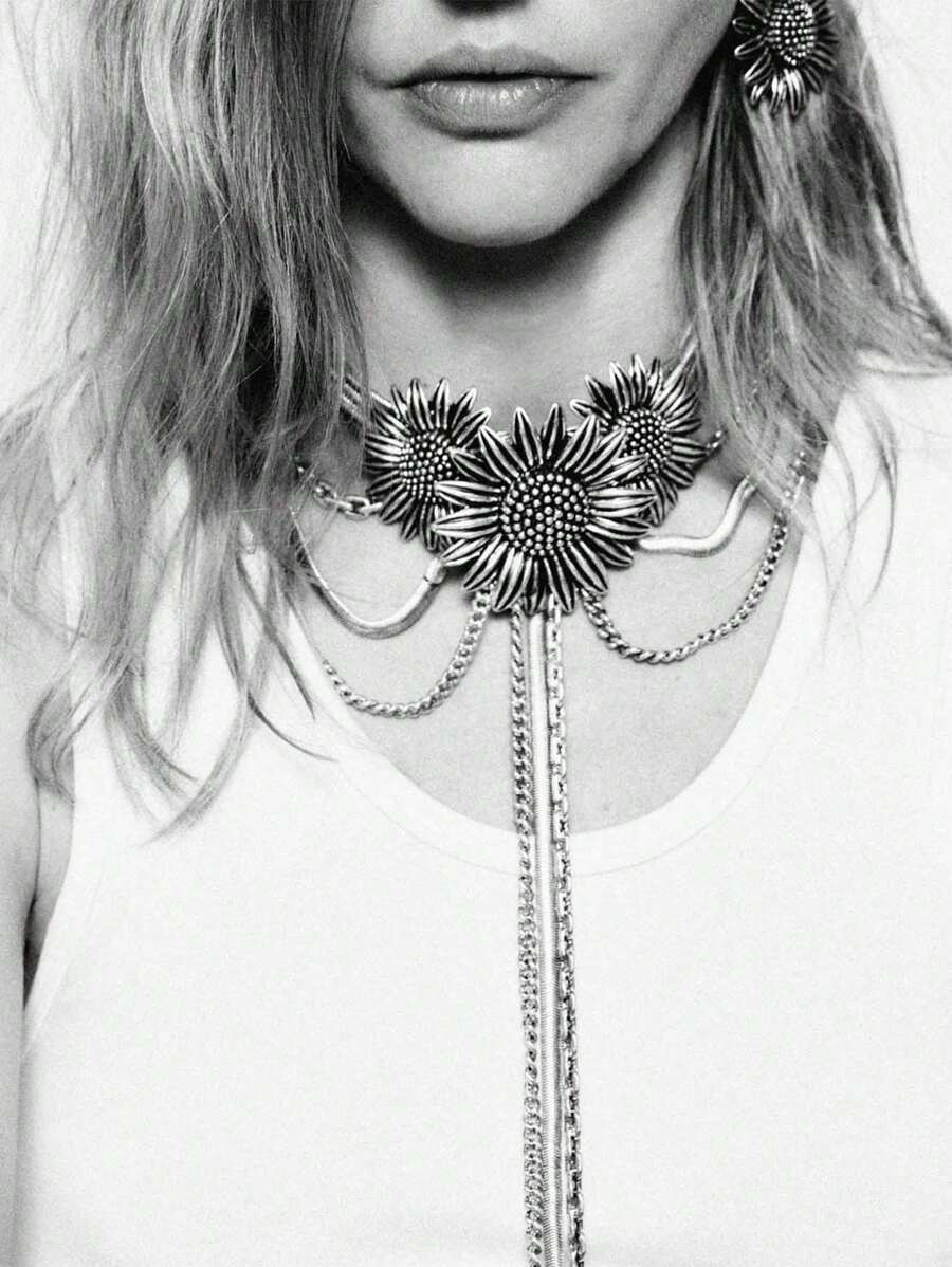 1pc Luxury Vintage Embroidered Floral Long Tassel Pendant Necklace, Versatile & High-End Design For Women - Vintage Flower Tassel Necklace - View 1