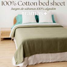Bộ ga trải giường TRAMAS+ 100% cotton, gồm ga trải giường vừa vặn, ga trải giường trên cùng và vỏ gối, Bộ đồ giường mềm mại và thoáng khí, Chứng nhận STANDARD 100 của OEKO-TEX - ✅ Giao hàng 24/72h đến Tây Ban Nha (lục địa) - Xanh - Xem 7