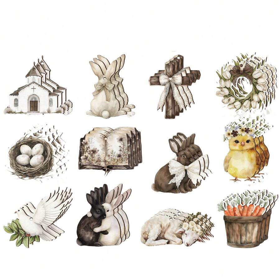 Juego de 24 adornos colgantes de Pascua con forma de cruz de madera y forma de conejito de Pascua para el hogar y las vacaciones. - vistoso - Ver 1