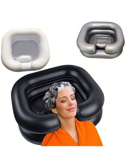 带水管的充气洗头盆（100厘米），适合卧床不起的人士 - 可在床上用充气洗头盆洗头。便携式洗头盆带枕头，更添舒适。完美的充气洗头盆，适合脱发排毒，家居浴室装饰，秋季装饰，返校季