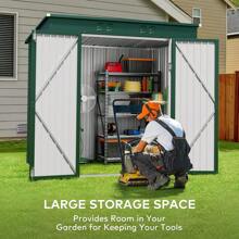 Bealife, armario metálico para exteriores de 1,8 m x 1,2 m con puerta con cerradura. Obtenga un cobertizo metálico para jardín, con gran capacidad, ideal para guardar herramientas de jardinería. - Verde - Ver 4