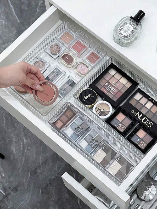 Caja organizadora de cajón transparente para cosméticos, estuche de almacenamiento de maquillaje para el tocador para productos de cuidado de la piel