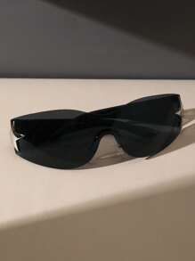 1 件装塑料环绕式一体式高级 Y2K 女士时尚眼镜，适合狂欢派对街拍海滩配件，适合夏季海滩度假、户外、旅行 - 1pc 黑灰 - 查看 5