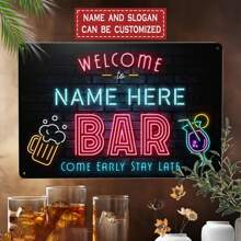 1pc Personalized Vintage Metal Bar Sign, Customizable Bar Wall Decor, Gentleman Cave Rest Room Accessory, Unique Tiki Wall Sculpture, Ideal Gift For Home Bar And Garden